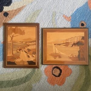 Lot of 2 I Sorrentine Intarsia Inlaid Wood Pictures